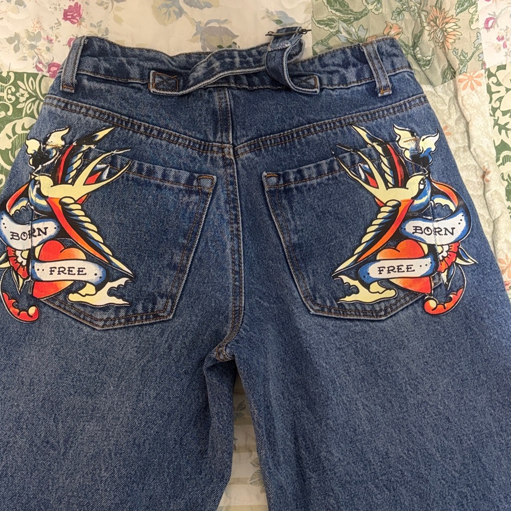 Ed Hardy Blue Denim Jeans y2k adjustable waist